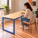 Ver imagem 3 de Mesa de Jantar Reforçada Industrial 190x80cm Tampo Bege Pés Azul