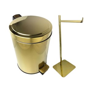 Kit Banheiro Inox Dourado Lixeira 5l e Papeleira Dourada Fineza