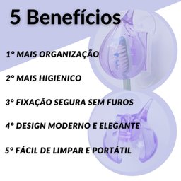 Kit 4 Suporte Organizador Dispenser Porta Escova de Dente:Transparente - 7