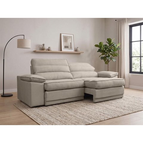 Sofá Niko 2,30m com Molas Retrátil Reclinável Velosuede - Netsofas - Bege