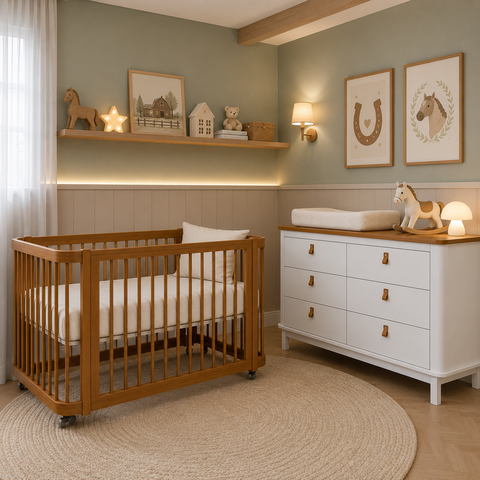 Berço 3 em 1 Evolutivo e Cômoda 6 Gavetas Linha Cromo Nogueira com Branco Quater