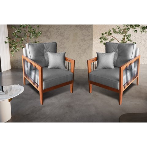 Kit Poltrona Paris corda nautica com 2 peças luxury linho Grafite com almofadas