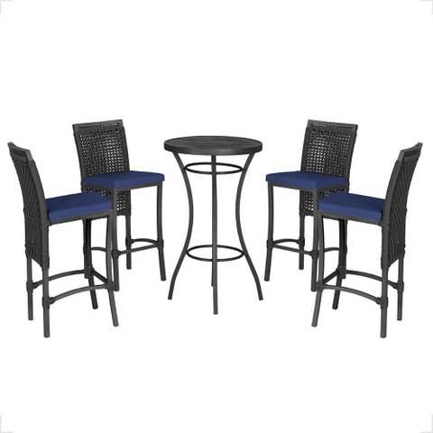 Mesa Bistro e 4 Banquetas Roma Preta Corda Náutica 10 Trama Original
