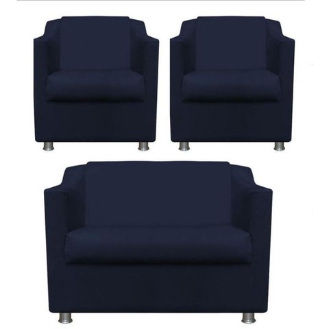 Kit 2 Poltronas e Namoradeira Bia Suede Azul Marinho TWdecora