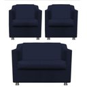 Ver imagem 1 de Kit 2 Poltronas e Namoradeira Bia Suede Azul Marinho TWdecora