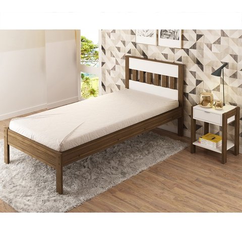 Cama Solteirocm8006 e Mesa de Cabeceira Az1016 Qt5 Nogal Branco Tecno Mobili