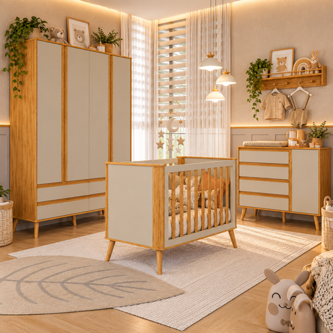 Kit Berço Guarda Roupa e Cômoda Quarto Infantil MDF Theo