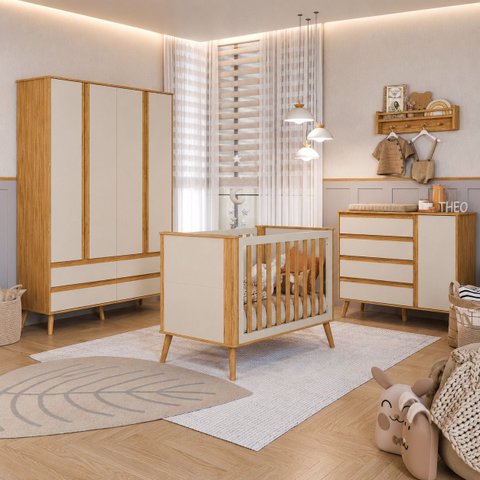 Kit Berço Guarda Roupa e Cômoda Quarto Infantil MDF Theo