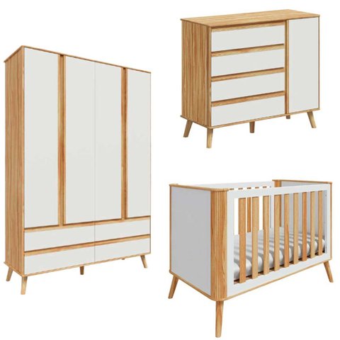 Kit Berço Guarda Roupa e Cômoda Quarto Infantil Mdf Theo