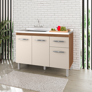 Balcão para Pia de Cozinha Anita 1,20m 3 Portas 1 Gaveta Savana Off White A21 – Moblis