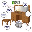 Ver imagem 2 de Penteadeira Camarim Rústica Mila com 8 Gavetas e Porta Jóias Maquiagem Espelho e Led - Carvalho New
