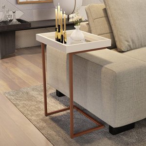Mesa Lateral de Apoio Jb 4774 com Espelho e Pé de Aço Perola/bronze