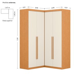 Guarda Roupa de Canto 4 Portas 4 Gavetas Tuim Yescasa - 3