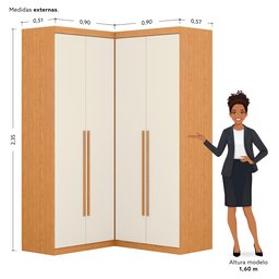 Guarda Roupa de Canto 4 Portas 4 Gavetas Tuim Yescasa - 3