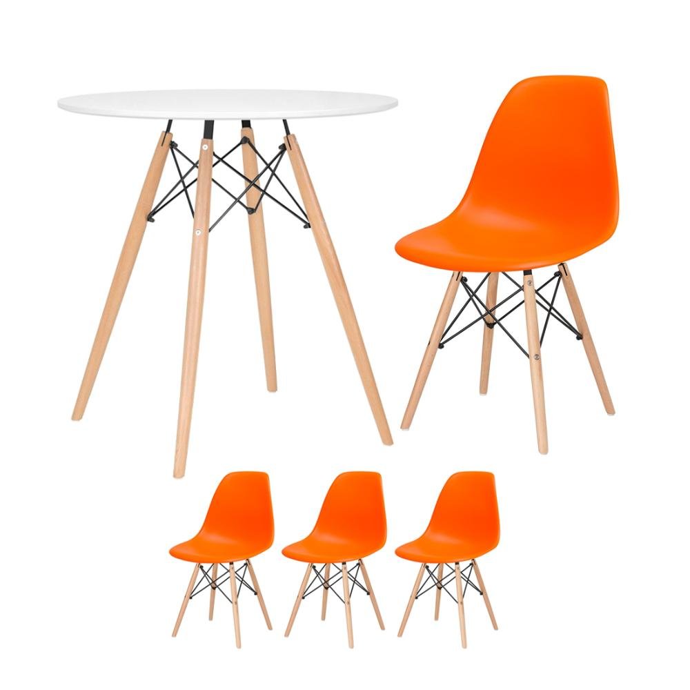 KIT - Mesa redonda Eames 70 cm branco + 3 cadeiras Eiffel DSW Laranja - 1