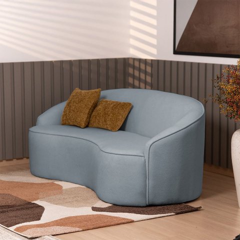 Sofá Curvo Montserrat 230cm 04 Lugares Bouclé Azul Claro - Nexta Casa