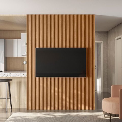 Painel para TV Ripado 1.8 Modular Canela Linea Brasil - Nature Fosco
