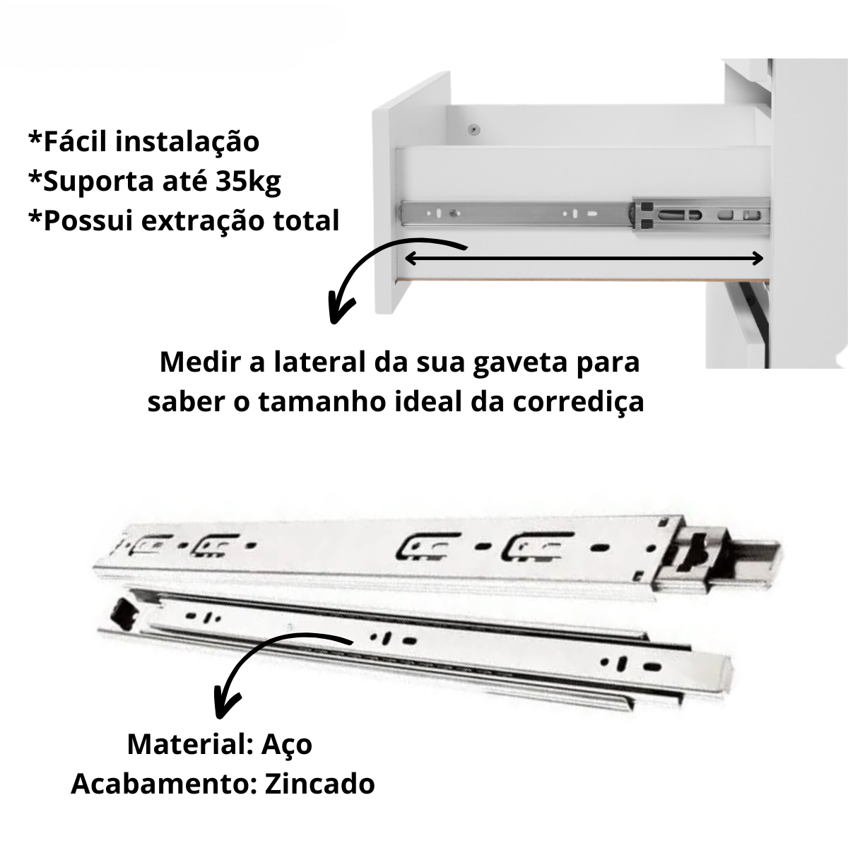 Corrediça Telescopica Para Gaveta Hafele 60cm Par 35kg:ZINCADA - 3