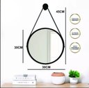 Ver imagem 3 de Espelho Redondo Decorativo Suspenso com Alça 30cm + Suporte Cobre Alça Caramelo