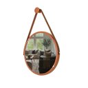Ver imagem 1 de Espelho Redondo Decorativo Suspenso com Alça 30cm + Suporte Cobre Alça Caramelo