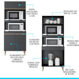 Armário Cozinha para Forno e Microondas Sabrina 80 Cm Mdp Preto Texturizado 0453 - Menu - 2