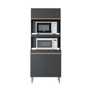 Armário Cozinha para Forno e Microondas Sabrina 80 Cm Mdp Preto Texturizado 0453 - Menu