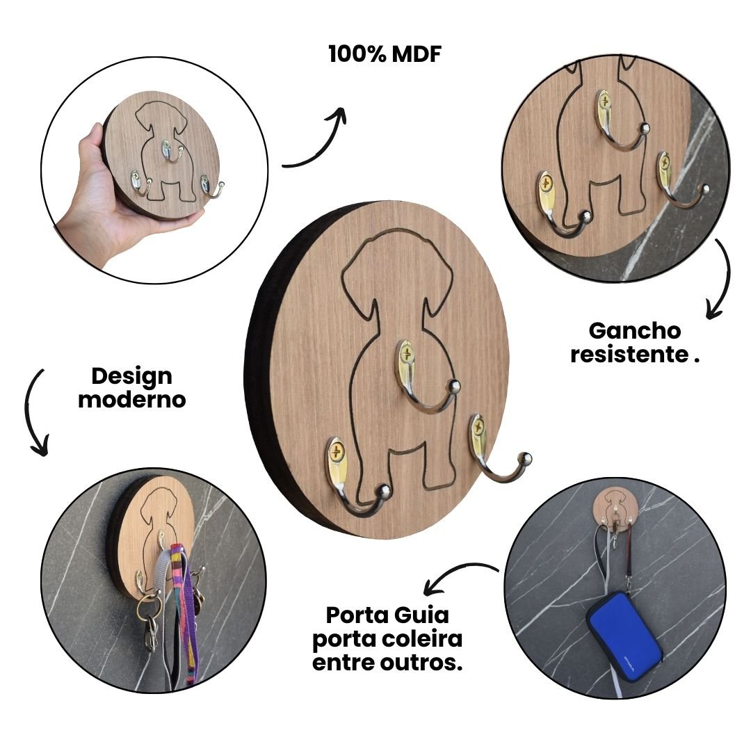 Porta-guia Pet Chaveiro Organizador Coleiras 3in1 Mdf - 4