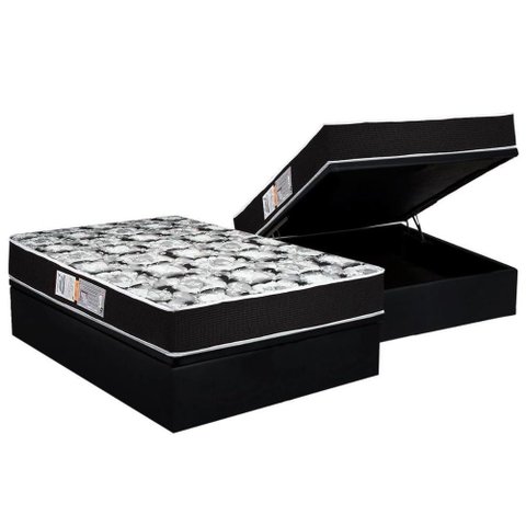 Cama Box Baú Casal: Colchão Espuma D45 Luckspuma Gran Luck Pró Saúde Duplo + Base Black(138x188)