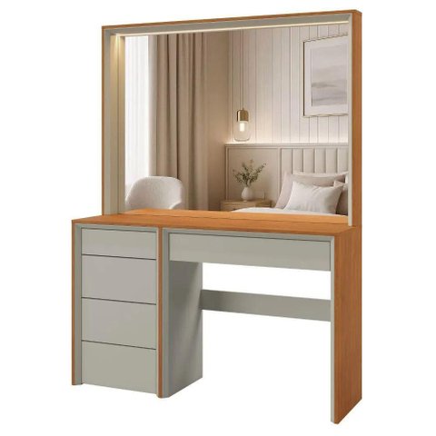 Camarim Prime 5 Gavetas com Espelho LED MDF Off White Mavaular Móveis 135cm