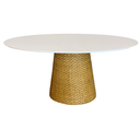 Ver imagem 1 de Mesa De Jantar Cone Oval 120x80 cm Tampo Laca Branca Base Fibra Natural Personal Decor Mesa de Janta