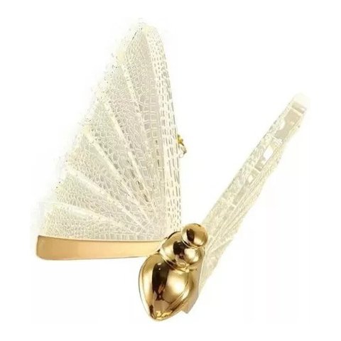 Luminária Borboleta Pendente Led Dourado Acrílico Branco Quente Cabeceira Quarto Sala