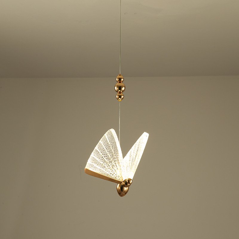 Luminária Borboleta Pendente Led Dourado Acrílico Branco Quente Cabeceira Quarto Sala - 4