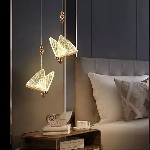 Luminária Borboleta Pendente Led Dourado Acrílico Branco Quente Cabeceira Quarto Sala - 2