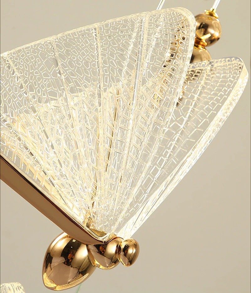 Luminária Borboleta Pendente Led Dourado Acrílico Branco Quente Cabeceira Quarto Sala - 3