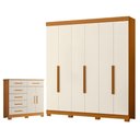 Ver imagem 1 de Guarda Roupa Casal Vinci 06 Portas e Cômoda Xangai Cinamomo Off White - Móveis Albatroz