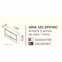 Armário Aéreo de Cozinha 120cm 2 Portas em Vidro Fumê 1 Nicho MDF Porto Itatiaia - 5