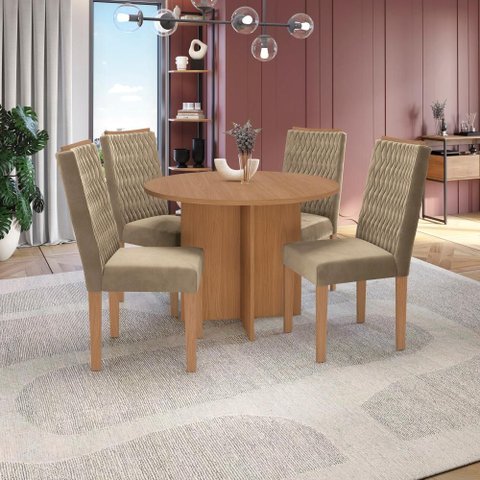 Conjunto Sala de Jantar Nira Kappesberg 4 Cadeiras Veludo Bege