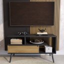 Ver imagem 1 de Rack Retrô para TV até 55 Polegadas MDF 90cm Pés em Madeira Maciça Aparador com Porta Nicho Pratelei