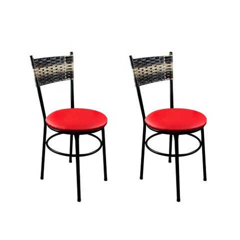 2 Cadeiras Pretas para Cozinha Viena Cappuccino Premium Assento Vermelho