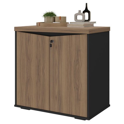 Balcão para Escritório 74cm 2 Portas Rayly Nogal/preto A06 - Mpozenato