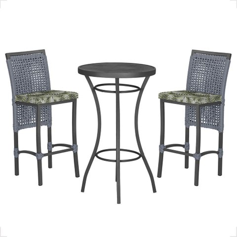 Mesa Bistrô e 2 Banquetas Roma Preta Corda Náutica Estofado 5 Trama Original