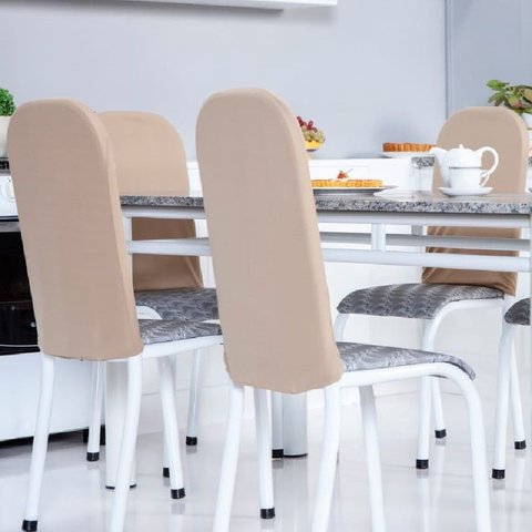 Kit 4 Capas Encosto de Cadeira de Ferro Tubular Cozinha e Jantar Malha Helanca Elástica:avelã Bege