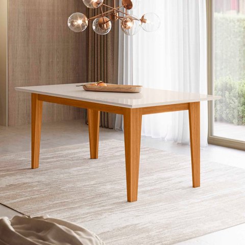 Mesa de Jantar Retangular Tampo Vidro 6 Lugares 160cm sem Cadeiras Liz Poliman Móveis