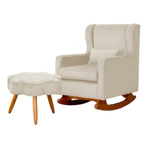 Poltrona C/ Puff Balanço Amamentação Aurora Veludo Bege - Lm Decor