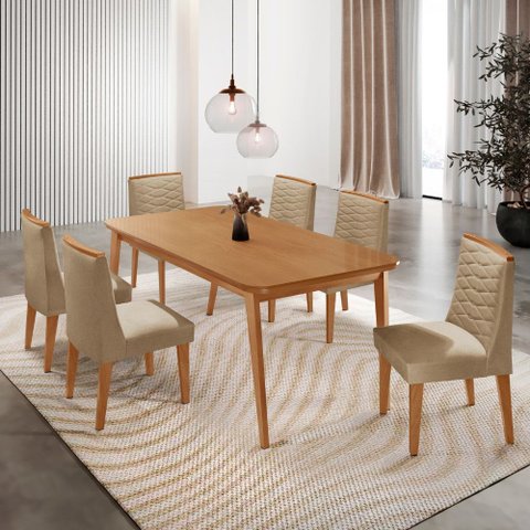 Mesa de Jantar Copper 180cm Tampo Mdf com 6 Cadeiras Eloise Moderna Mobília