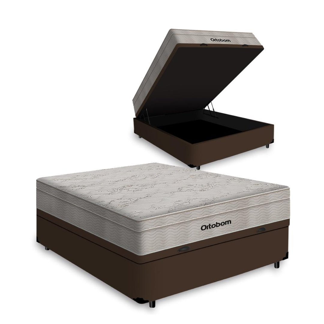 Cama Box Baú Casal + Colchão de Molas Ensacadas Ortobom Airtech Springpocket 138cm - 1