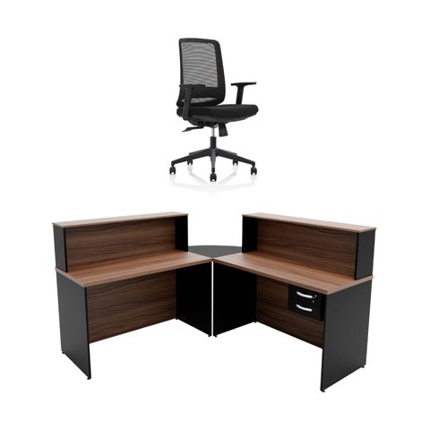 Balcão de Atendimento em L com Gaveta 120x60cm para Loja e Recepção + Cadeira Ergonômica Netflex