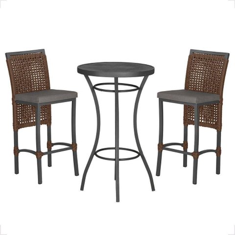 Mesa Bistro e 2 Banquetas Roma Preta Corda Náutica 11 Marrom