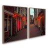 Kit 2 Quadros Decorativos Rua Vermelha Cidade Amsterdam Sala:Madeira - 1