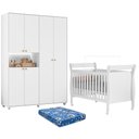 Ver imagem 1 de Berço Americano Slim com Colchão Ortobom com Guarda Roupa Infantil Vittoria 6 Portas Branco - Móveis